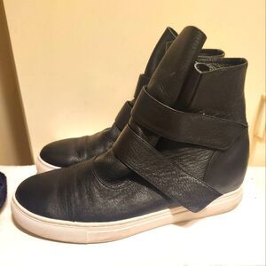 All Black Brand Black Kidskin Leather Banded Hi-top Sneakers Sz.10/40 Ret.$211